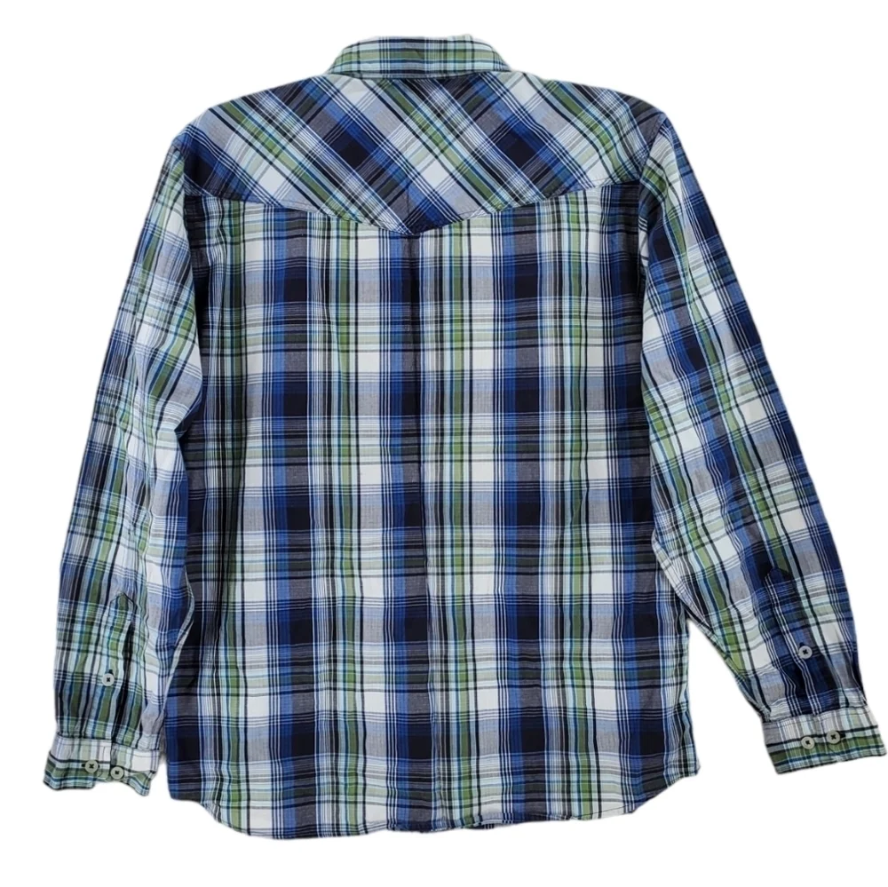 Patagonia Shirt Plaid Organic Cotton Green Blue White Button Up Mens M - Picture 13 of 13